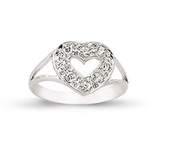 Bague Bébé En Or 9 Carats Avec Cœur Ouvert Et Zircone - Taille Ajustable, Fabriqué En France