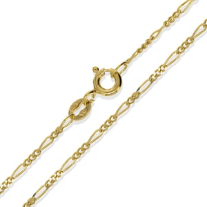 9CT Gold Figaro Chain 16&quot; 18&quot; 20&quot; 22&quot; Diamond Cut Curb Style Link Pendant Necklace Gift Box