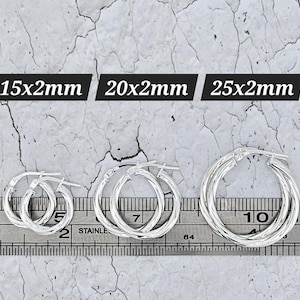 Sterling Silver Hoop Earrings 2mm Round Creoles Twisted Tube Plain Sleepers Gift Box