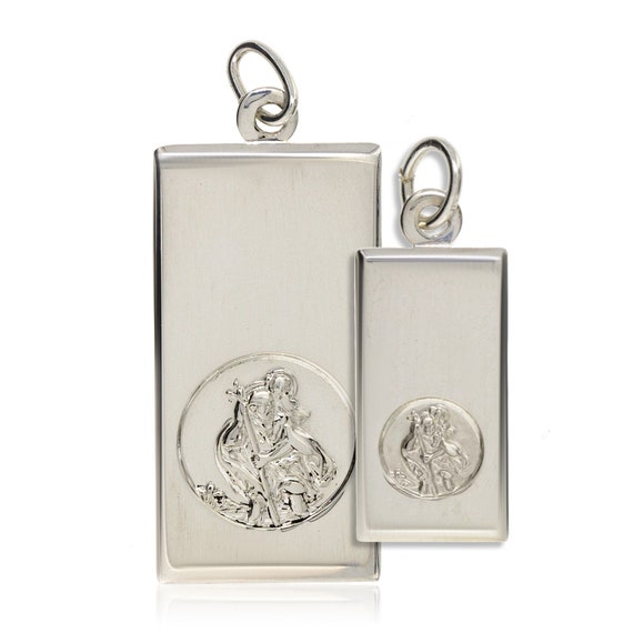 Sterling Silver St Christopher Free Engraving Solid Dog Tag Pendant Ingot Free Gift Box