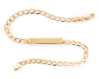 9CT Gold Identity Bracelet Free Engraving 7.6" Ladies Diamond Cut D/C Curb Chain Link ID Free Gift Box