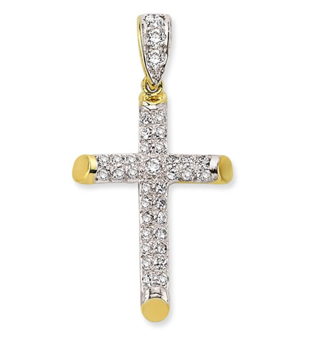9ct Gold Cross Crucifix 35mm 24X16 CZ Cross Round Tube Pendant Gift Box ...