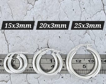 Aros de plata de ley de 3 mm, redondos, criollos, pulidos, con forma de tubo, lisos, en caja de regalo.