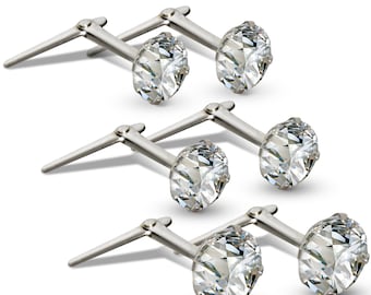 Sterling Silver Andralok White Cubic Zirconia Stud Earrings 5.0MM 3.5MM 3.0MM