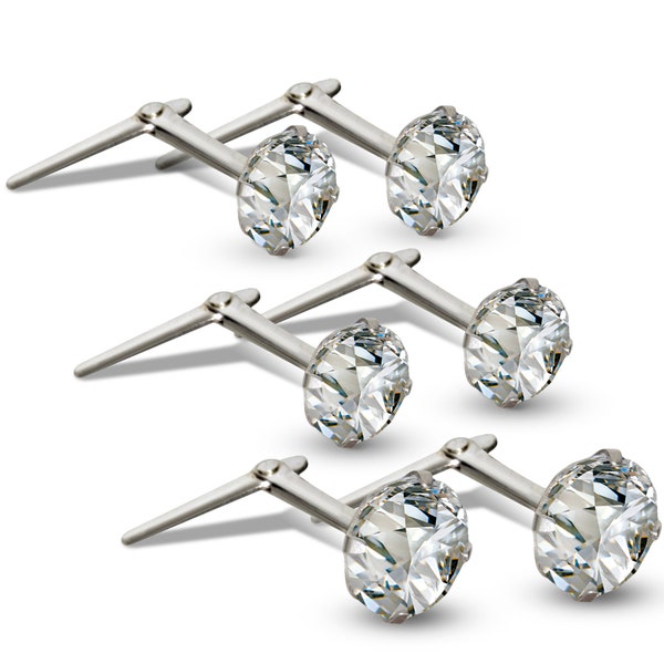 Sterling Silver Andralok White Cubic Zirconia Stud Earrings 5.0MM 3.5MM 3.0MM
