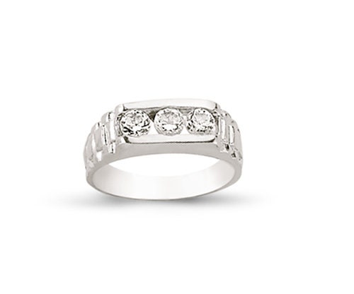 Sterling Silver Baby Ring Childs Kids Cubic Zirconia Oblong