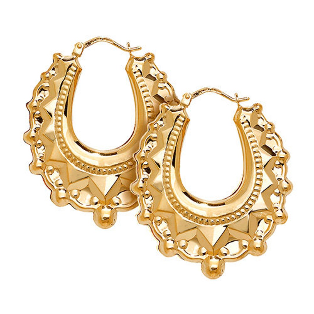 9ct Gold Oval Spike Creole Earrings main image 0