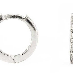 Sterling Silver CZ Huggie Earrings 12x3mm Full Eternity Cubic Zirconia Hoops Gift Box