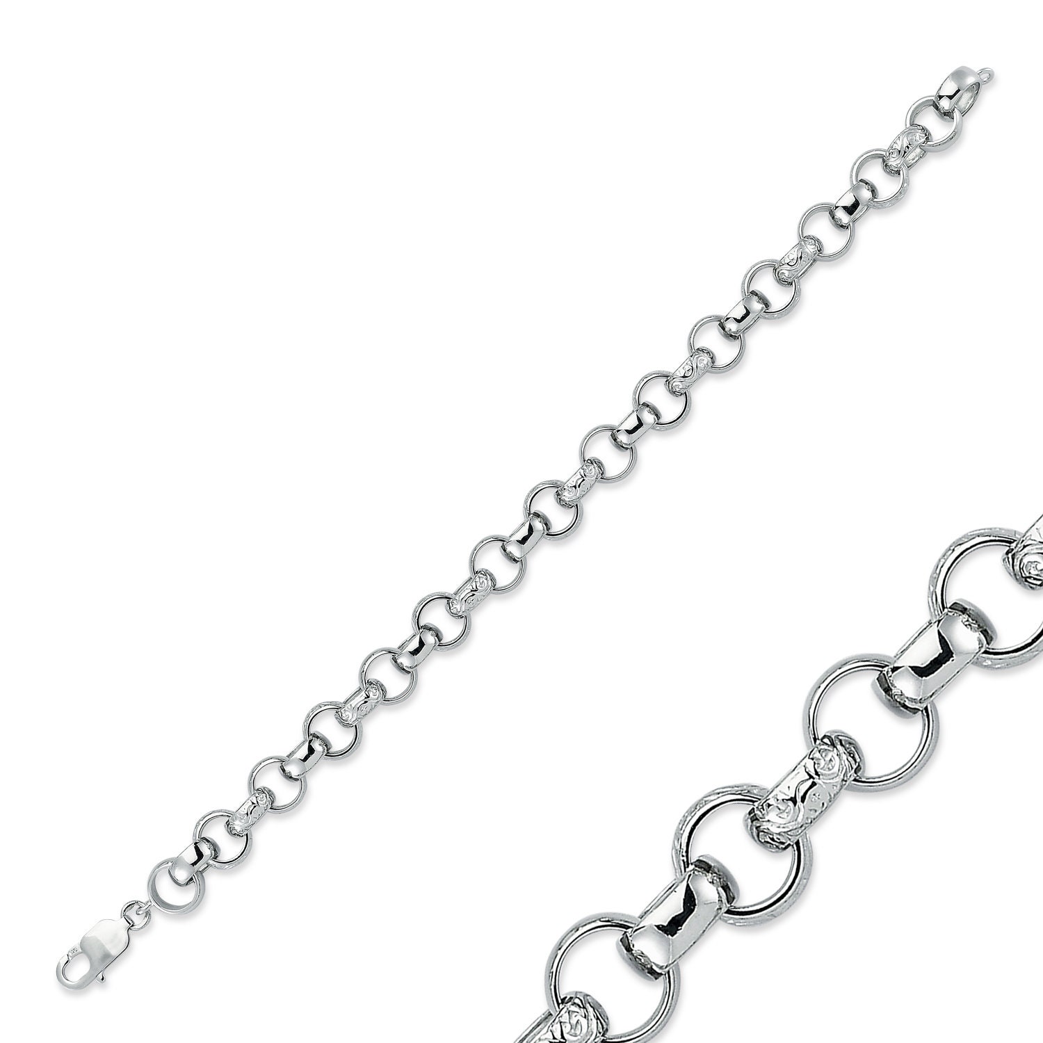 Sterling Silver Belcher Chain 10mm 18" 20" 22" 24" Heavy Round Engraved Embossed Link Necklace Gift Box