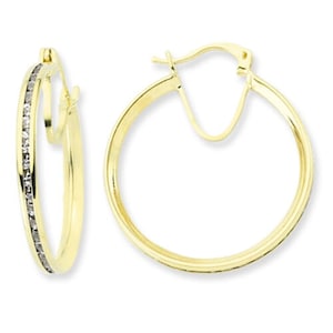9CT Gold CZ Hoop Earrings Cubic Zirconia 25x2.5mm Huggie Crystal Cuff Eternity Hinged Gift Box
