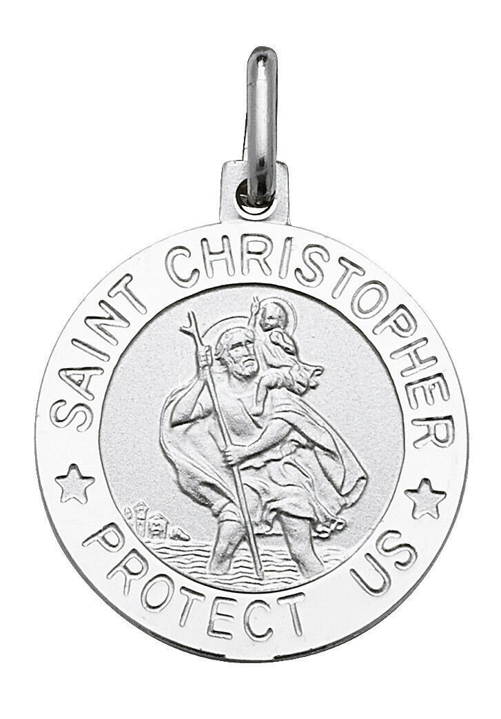 Collana Con Ciondolo A Forma Di Medaglia In Stile Vintage Di San Cristoforo Con Bordo Tagliato A Diamante In Argento Sterling, Gioielli Religiosi - Italia