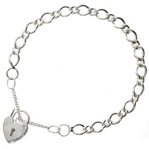 925 Sterling Silver Charm Bracelet Ladies Childs Flat Round Figaro Curb Figaro Screws Pattern Padlock Safety Chain Gift Box