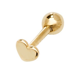 9CT Gold Heart Shape Single Stud Cartilage Earring Screw Back Bead