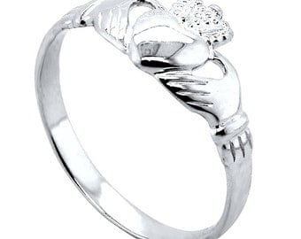 Bague Claddagh en argent sterling pour femmes et hommes, Cladda, coeur, mains, couronne, boîte cadeau, grandes tailles