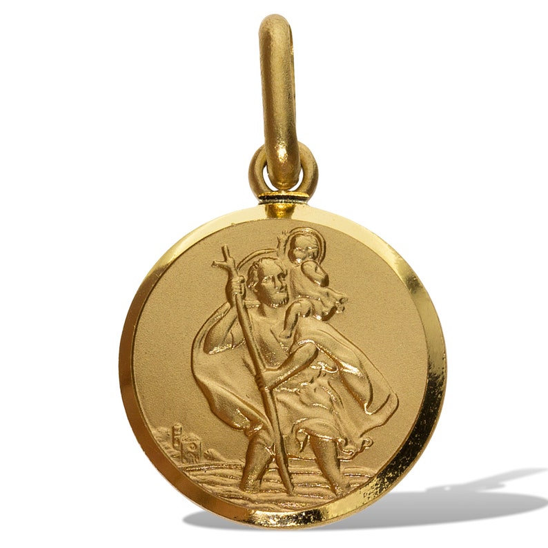 Sold at Auction: 9ct gold round St Christopher's medallion with 9ct