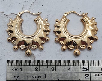 18 Carati Oro - Belle Grandi Creoli Dorati Con Diamanti - Foto 5