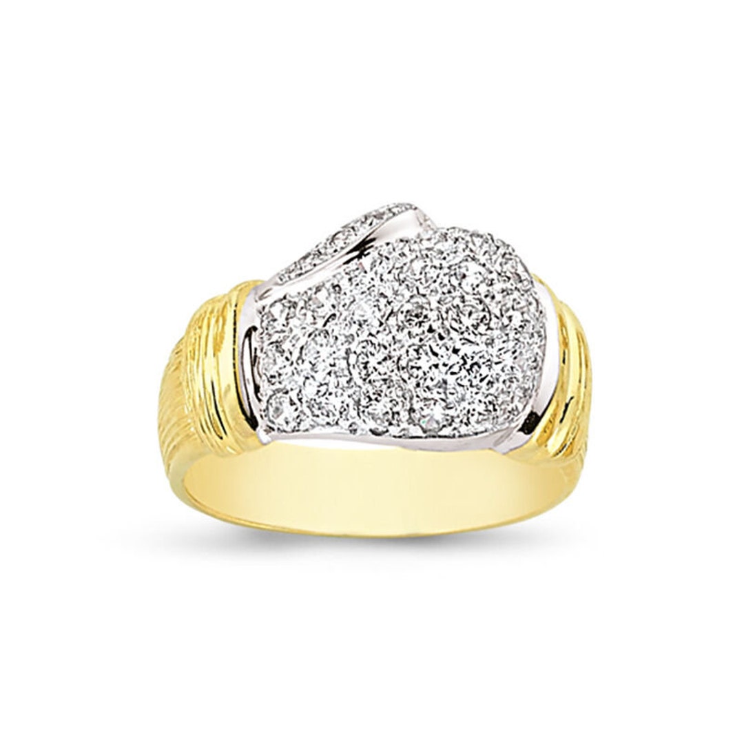 9ct Gold Kids / Teenager / Mens Cubic Zirconia Boxing Glove Ring