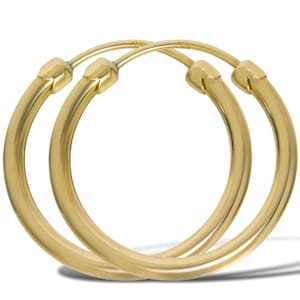9CT Gold Sleeper Earrings 14 18 25MM Plain Tube Hoop Capped Round Creoles Gift Box