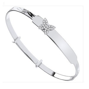 Bracelet jonc bébé en argent sterling avec gravure d&#39;identité gratuite, bracelet cz pour enfant, boîte cadeau papillon
