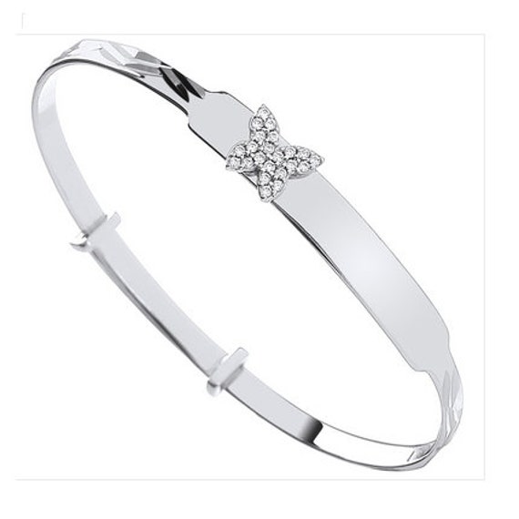 Sterling Silver Baby Bangle Engraving Option ID Childs Christening CZ Bracelet Butterfly Personalised Gift Box Etsy Australia