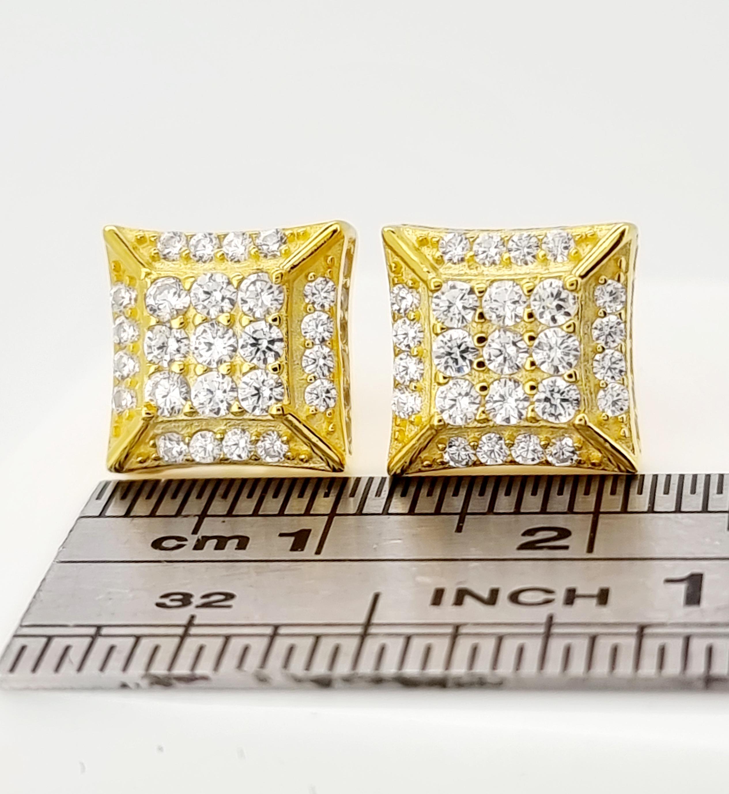 thumbnail image 2 of 925 STERLING SILVER 4/5/6/7/8/9MM ICY CZ GOLD PLATED 3D ROUND STUD EARRING*GE88 2 of 14