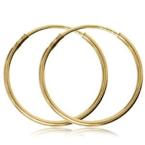 9CT Gold Hoop Earrings Round 10 12 14mm Polished Sleepers Plain Tube Creole Gift Box