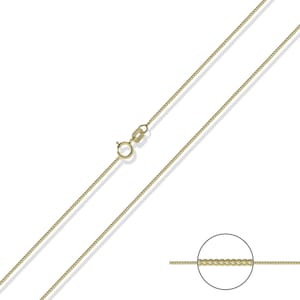 375 9CT Gold Curb Chain 0.9mm 16&quot; 18&quot; 20&quot; Fine Diamond Cut Link Pendant Necklace Boxed