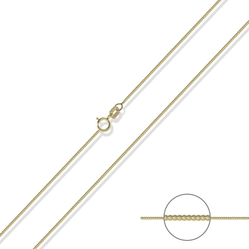 375 9CT Gold Curb Chain 0.9mm 16 18 20 Fine Diamond Cut Link Pendant Necklace Boxed