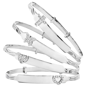 Coffret cadeau en argent sterling pour bébé, plaque d&#39;identité de baptême extensible avec gravure gratuite