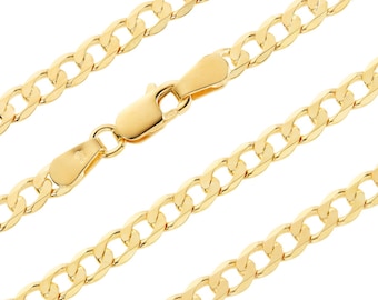 9ct Yellow Gold on Silver Curb Chain 4.0mm 18 20 24 8.6" D/C Diamond Cut Flat Cuban Link Necklace Gift Box