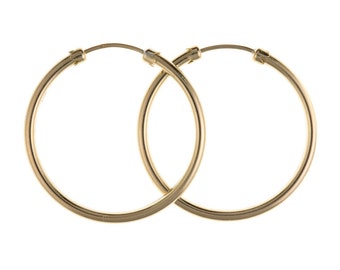 9ct Gold Vermeil Sleeper Hoop Earrings – Multiple Sizes 12mm To 28mm, Sterling Silver Base