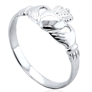 Anel de prata esterlina para bebês Claddagh Childs Kids Ladies Cladda Heart Hands Irish Wed Gift Box Tamanhos grandes
