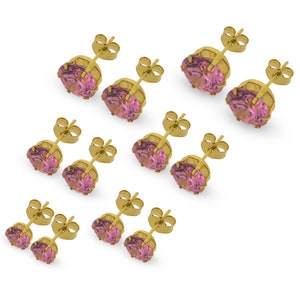 9CT Gold CZ Stud Earrings Pink round 3 4 5 6 7 8mm Cubic Zirconia