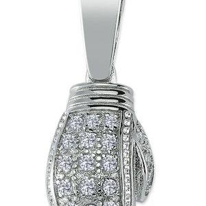 Sterling Silver Boxing Glove Cubic Zirconia Boxer Champ 25x15mm CZ Pendant Medallion Gift Box