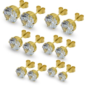 9CT Gold CZ Stud Earrings 3mm 4mm 5mm 6mm 7mm 8mm Round White Clear Cubic Zirconia