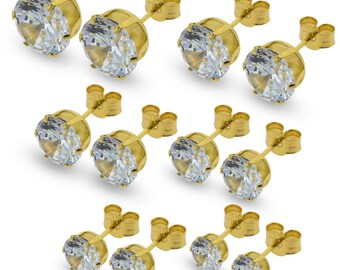 Aros con circonitas cúbicas redondas blancas transparentes de oro de 9 quilates de 3 mm, 4 mm, 5 mm, 6 mm, 7 mm y 8 mm