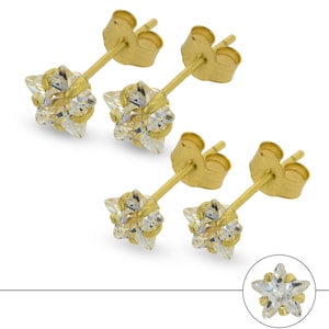 9CT Gold CZ Studs White Cubic Zirconia Star Shape Claw Set Stud Earrings Gift Boxed