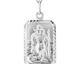 Sterling Silver St Christopher Necklace Free Engraving 25x16mm Octangle Pendant 16" 18" 20" Fine Curb Chain Gift Box