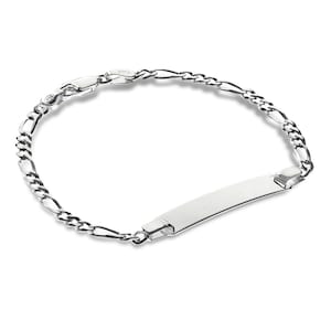 Sterling Silver ID Bracelet Engraving Option Childs Identity Baby Big ID Figaro Chain Name Plate ID Personalised Gift Free Box