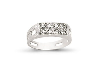 Sterling Silver Baby Ring Childs Kids Cubic Zirconia Oblong Signet Band Curb Link Gift Boxed