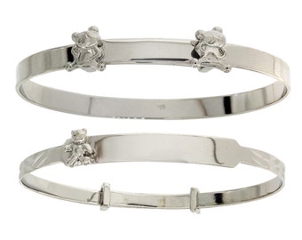 Sterling Silver Baby Bangle Free Engraving  Expandable Identity Christening ID Childs Teddy Heart Cross Bracelet Free Gift Box