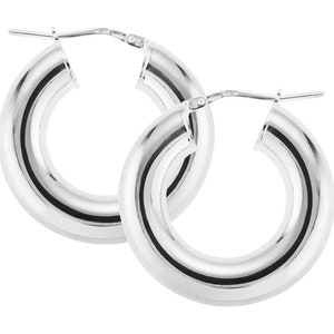 Sterlingzilveren oorringen rond creolen 6 mm effen gepolijste buizen dwarsliggers Geschenkdoos