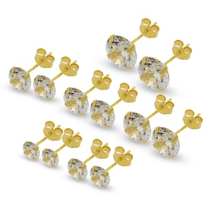 9CT Gold CZ Studs Earrings White Cubic Zirconia CZ Round Pairs Gift Box Cartilage