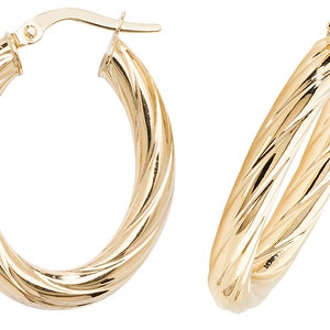 9CT Gold Hoop Earrings Oval Creoles Cable Twisted Round Tubes Patterned Sleepers Loops