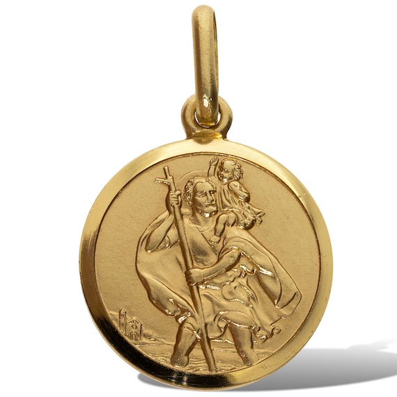 Vintage 9ct Goldrundschreiben St Christopher Solid Anhänger Medaillon Und 60 Cm 9ct Goldkette