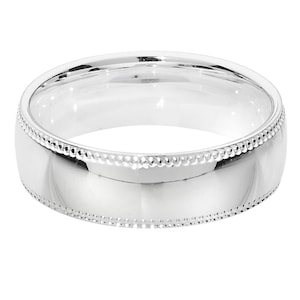 Sterling Silver Wedding Rings Free Engraving 6mm Mill Grain Edge D Shape Ladies Gents Court Bands Free Jewellery Gift Box