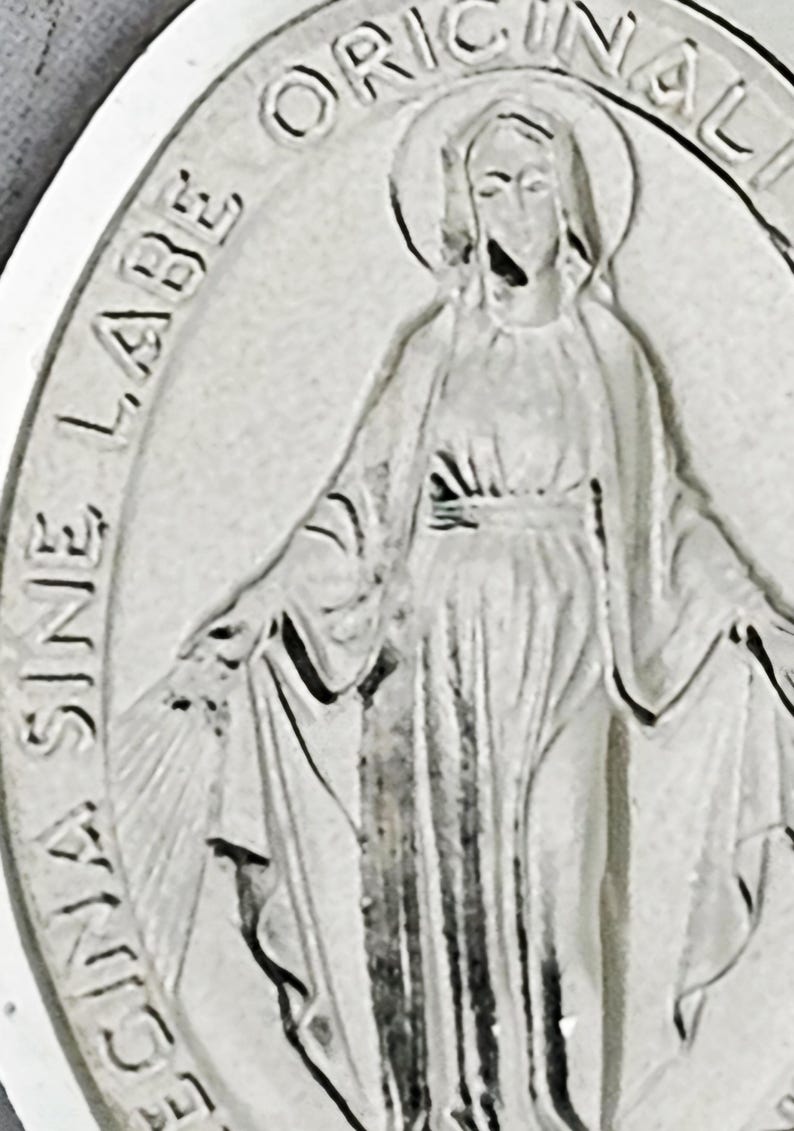 Sterling Silver Miraculous Medal Madonna Virgin Mary Oval Pendant Gift ...