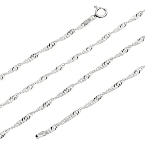 Sterling Silver Curb Chain 2.4mm Singapore Rope 16 18 20 22 24 30 Twisted Necklace Gift Box