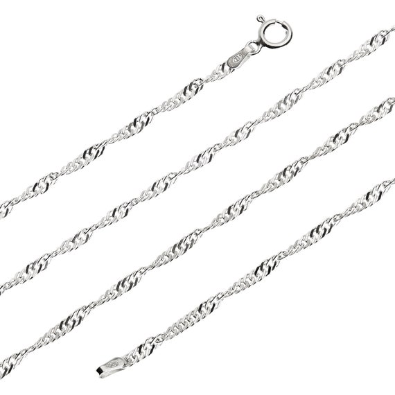 スターリングシルバーカーブチェーン 2.4 mm シンガポールロープ 16 18