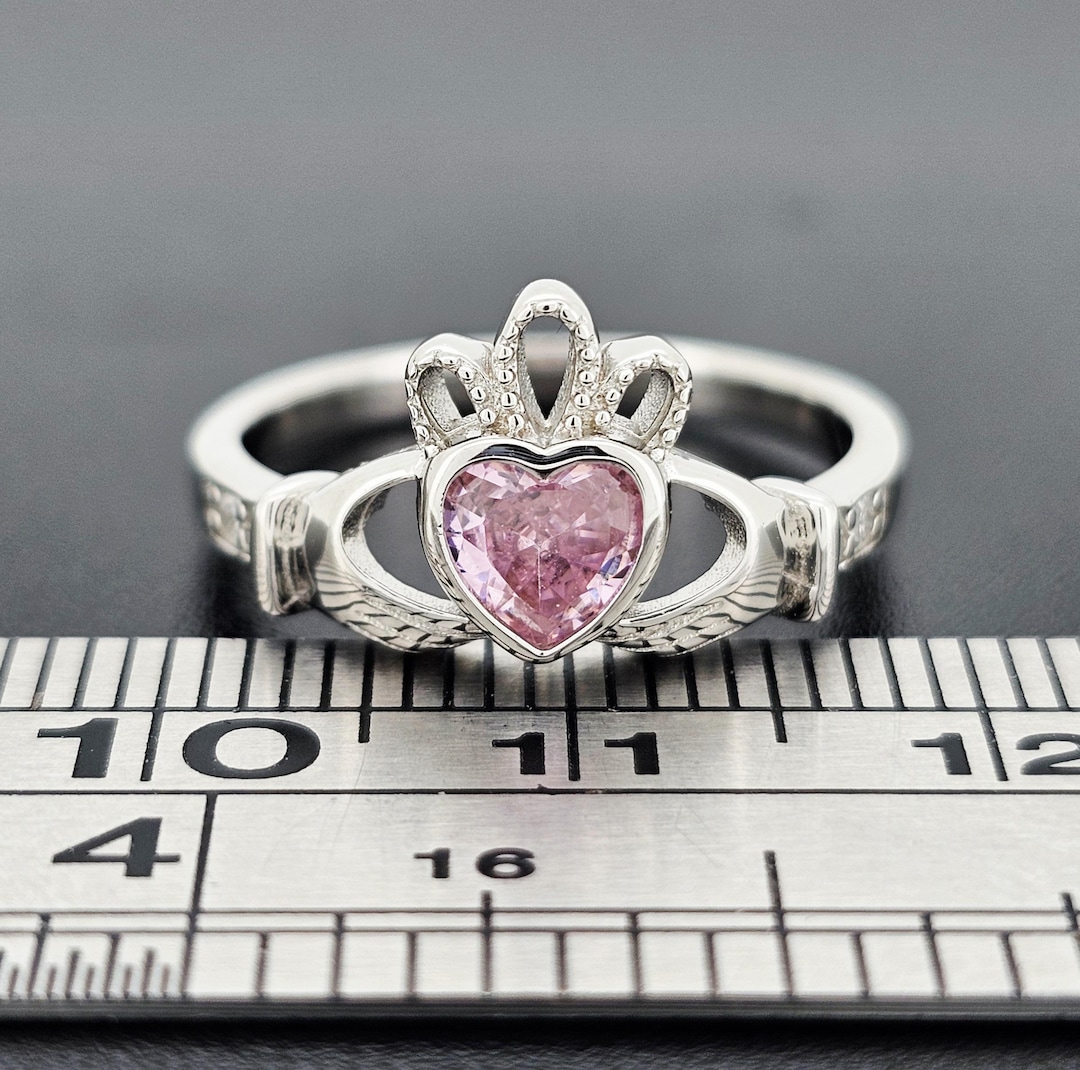 Sterling Silver Claddagh Ring Childs Ladies Gents Pink Opal CZ October ...